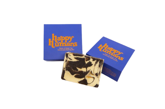 Happy Humans Gift Set - Neem & Green Tea Bathing Bar, Blue'd my Mind Lip Balm and Vanilla Body Oil