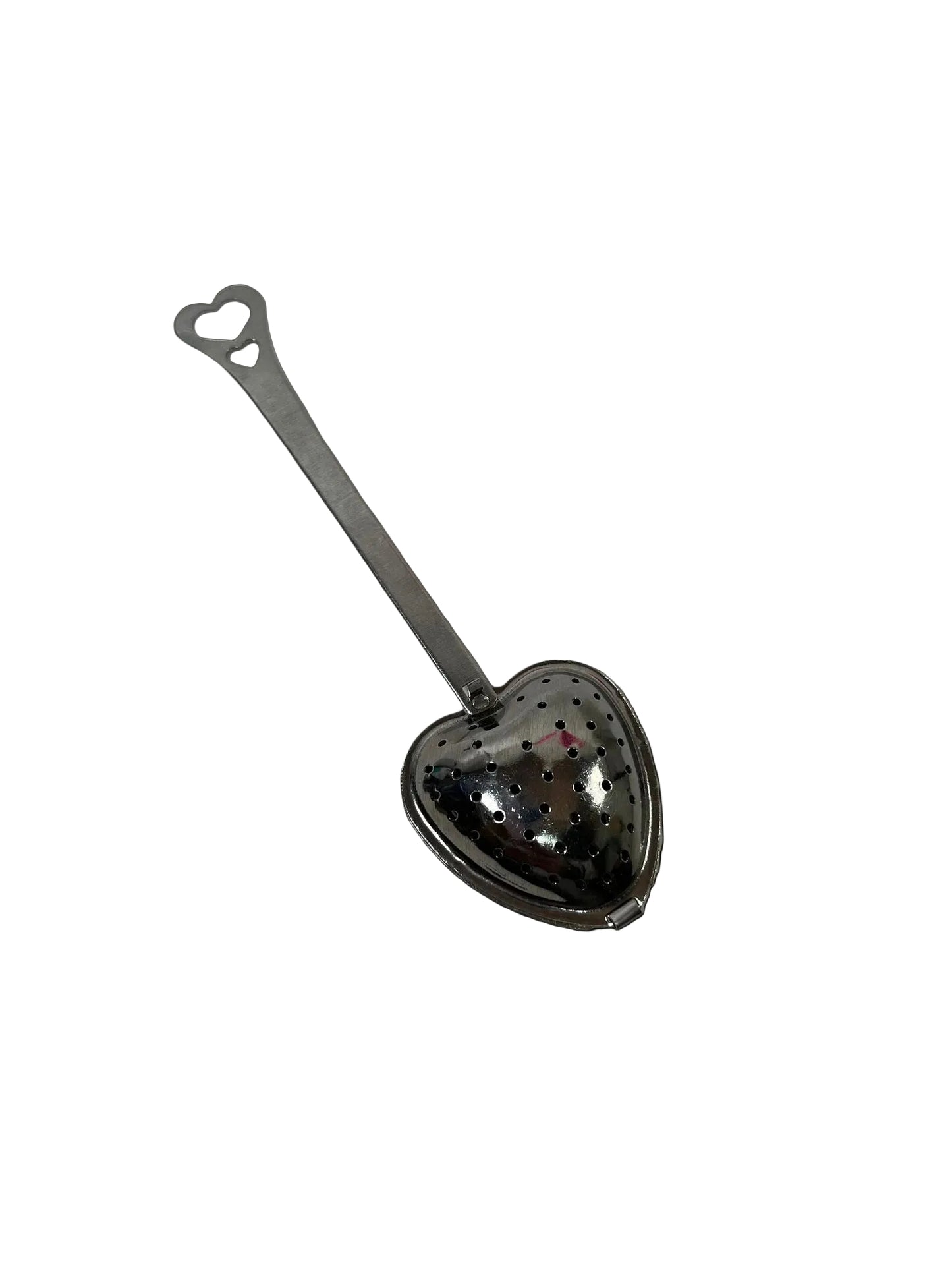 Heart-shaped metal strainer on a white background