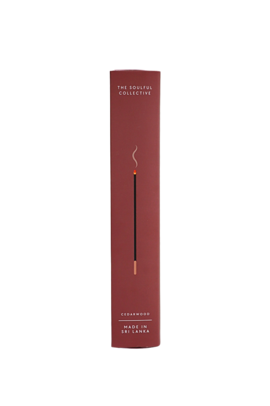 Cedarwood incense stick packaging with 'The Soulful Collective' branding on a white background
