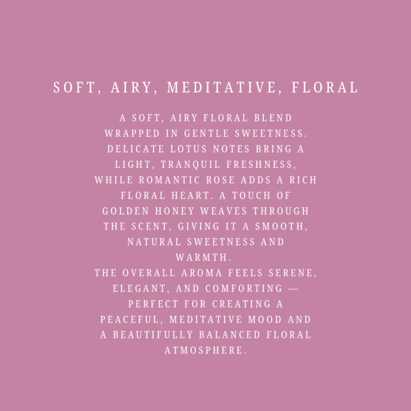 Text description of a soft, airy floral blend on a pink background