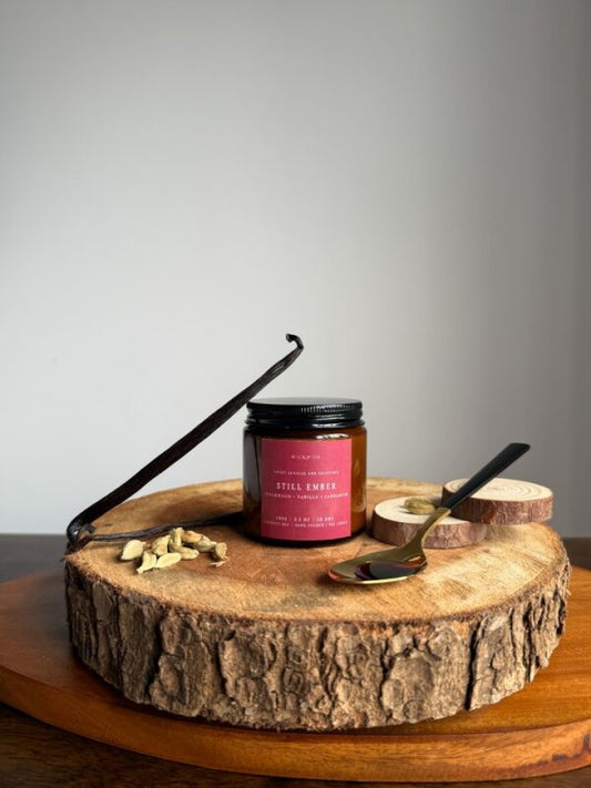 WickWish Cardamom, Cedarwood & Vanilla Coconut Soy Wax Candle – 100g
