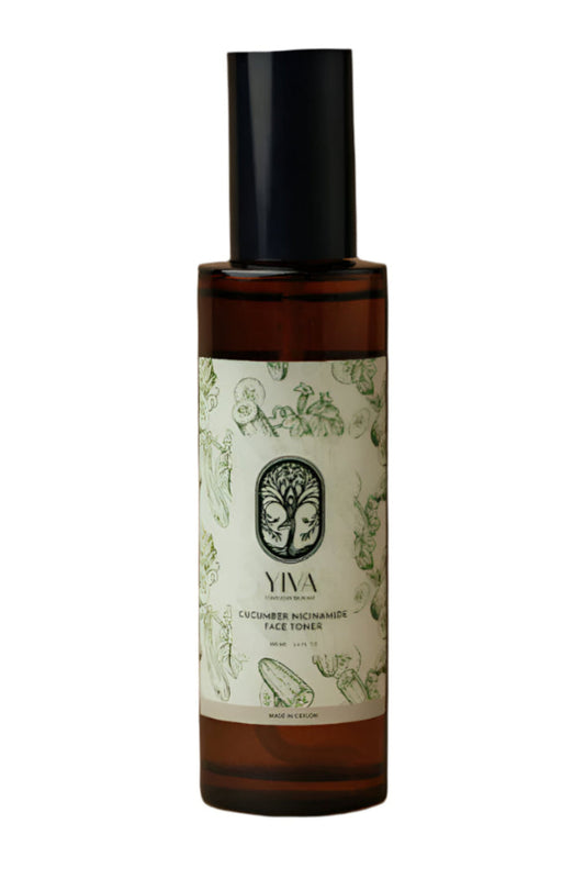 Bottle of Yiva cucumber and Niacinamide face toner on a white background