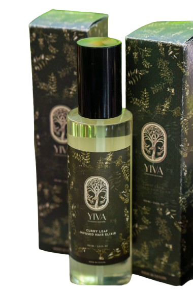 YIVA hair elixir bottle with packaging on a white background